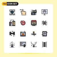 Mobile Interface Flat Color Filled Line Set of 16 Pictograms of digital cashless photos stream radio Editable Creative Vector Design Elements