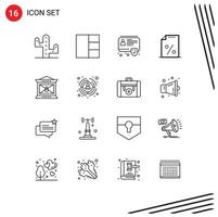 Universal Icon Symbols Group of 16 Modern Outlines of customer thanksgiving document lantern fire Editable Vector Design Elements