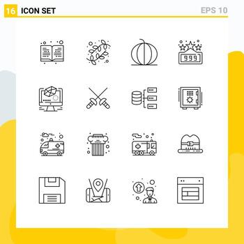 16 Universal Outlines Set for Web and Mobile Applications modeling animation nature game high score Editable Vector Design Elements