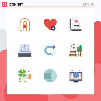 9 User Interface Flat Color Pack of modern Signs and Symbols of u turn arrow mom up file Editable Vector Design Elements