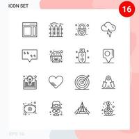 Pictogram Set of 16 Simple Outlines of bubble lightning garden cloud secure Editable Vector Design Elements