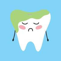 Dirty tooth in kawaii style. Tooth character. Vecor illustration. Flat cartoon style. vector