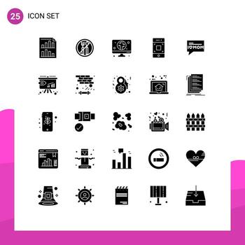 Modern Set of 25 Solid Glyphs and symbols such as mom message digital technology mobile Editable Vector Design Elements