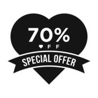 70 por ciento de descuento en banner de promoción de descuento de venta. oferta especial, evento, venta del día de San Valentín, plantilla de vector de etiqueta de descuento de vacaciones