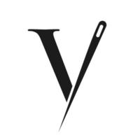 Initial Letter V Tailor Logo, Needle and Thread Combination for Embroider, Textile, Fashion, Cloth, Fabric, Golden Color Template vector