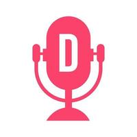 Podcast Radio Logo On Letter D Design Using Microphone Template. Dj Music, Podcast Logo Design, Mix Audio Broadcast Vector