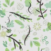 Seamless vector pattern of spring leaves, flowers and branches, spring gift wrapping, nature item collection