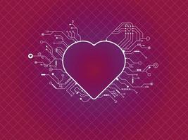 Heart with technical components, circuit board, connection lines in hardware elements vector