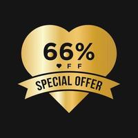 66 Percent OFF Sale Discount Promotion Banner. Special Offer, Event, Valentine Day Sale, Holiday Discount Tag Template vector