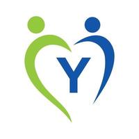 Community Care Logo On Letter Y Vector Template. Teamwork, Heart, People, Family Care, Love Logos. Charity Foundation Creative Charity Donation Sign