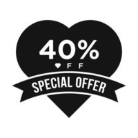 40 Percent OFF Sale Discount Promotion Banner. Special Offer, Event, Valentine Day Sale, Holiday Discount Tag Vector Template