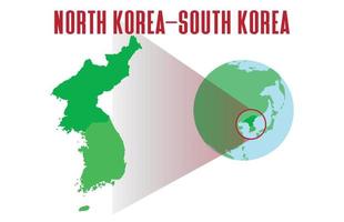 flat cartoon of North Korea South Korea country border vector