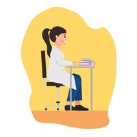 personaje de caricatura plana de investigadora científica sentada en la silla vector