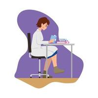 flat cartoon character of Science woman researcher sit in the chair vector