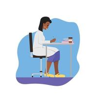 flat cartoon character of Science woman researcher sit in the chair writing a note vector