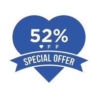 52 Percent OFF Sale Discount Promotion Banner. Special Offer, Event, Valentine Day Sale, Holiday Discount Tag Vector Template