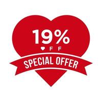 19 Percent OFF Sale Discount Promotion Banner. Special Offer, Event, Valentine Day Sale, Holiday Discount Tag Vector Template