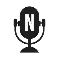 Podcast Radio Logo On Letter N Design Using Microphone Template. Dj Music, Podcast Logo Design, Mix Audio Broadcast Vector