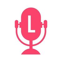 logotipo de radio podcast en diseño de letra l usando plantilla de micrófono. música dj, diseño de logotipo de podcast, vector de transmisión de audio mixto