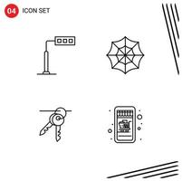 Mobile Interface Line Set of 4 Pictograms of construction room road web mobile shopping Editable Vector Design Elements