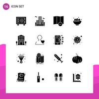 Editable Vector Line Pack of 16 Simple Solid Glyphs of shops retail bowl house nest Editable Vector Design Elements