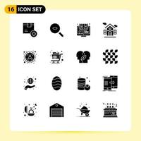 Mobile Interface Solid Glyph Set of 16 Pictograms of seo real estate elearning building learning Editable Vector Design Elements