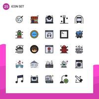 User Interface Pack of 25 Basic Filled line Flat Colors of transportation subway encryption metro kitchen Editable Vector Design Elements