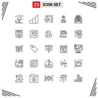 Modern Set of 25 Lines Pictograph of address construction fitness carpenter worker Editable Vector Design Elements