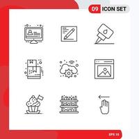 9 User Interface Outline Pack of modern Signs and Symbols of communication wifi mechanic gear shop Editable Vector Design Elements