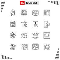 Set of 16 Commercial Outlines pack for code website lcd web internet Editable Vector Design Elements