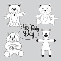 Cute Cartoon Teddy Bears for Teddy Day. A collection of cute teddy bears for the holiday, valentine's day. Vector illustration of cartoons.