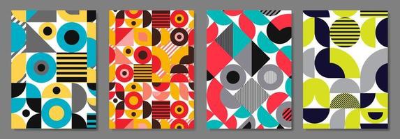 Geometric abstract retro Covers set in Bauhaus style. Applicable for notebooks, planners, brochures, books, catalogs etc. Seamless patterns, easy to re-size. vector