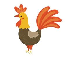 Vector rooster icon. Cute cartoon cockerel illustration for kids. Farm bird isolated on white background. Colorful flat animal picture for children