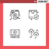 Line Pack of 4 Universal Symbols of badge achieve web quality security clover Editable Vector Design Elements