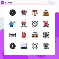 Set of 16 Commercial Flat Color Filled Lines pack for code avatar electric open board Editable Creative Vector Design Elements