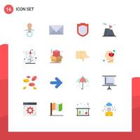 Group of 16 Flat Colors Signs and Symbols for land sucess email mountain shield Editable Pack of Creative Vector Design Elements