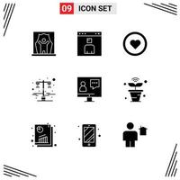 Mobile Interface Solid Glyph Set of 9 Pictograms of road light light page lamp love Editable Vector Design Elements