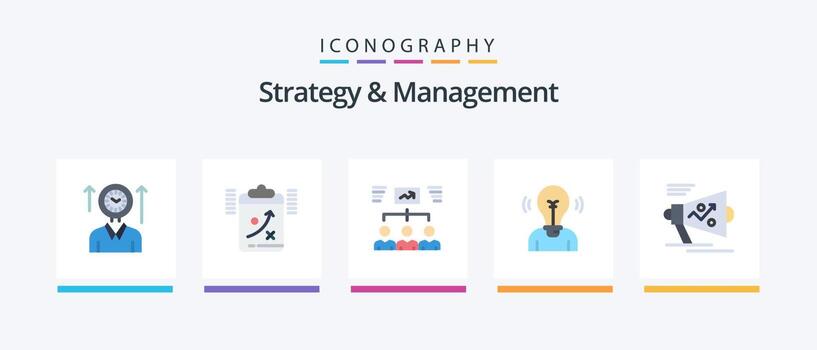 Strategy And Management Flat 5 Icon Pack Including user. bulb. tactic. assignment. project. Creative Icons Design vector