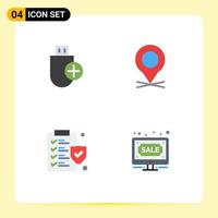 Group of 4 Modern Flat Icons Set for add document hardware map policy Editable Vector Design Elements