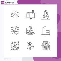 Pack of 9 Modern Outlines Signs and Symbols for Web Print Media such as content garlands in box flag celebration Editable Vector Design Elements