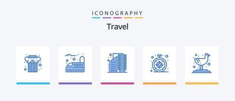 Travel Blue 5 Icon Pack Including seagull. safari. buildings. compass. infrastructure. Creative Icons Design vector