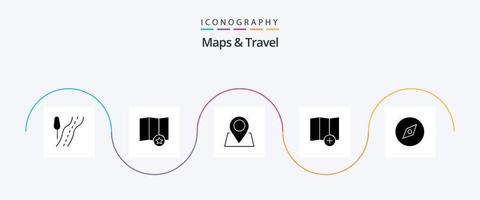 mapas y paquete de iconos de glifo 5 de viaje que incluye. alfiler. navegación. Brújula vector