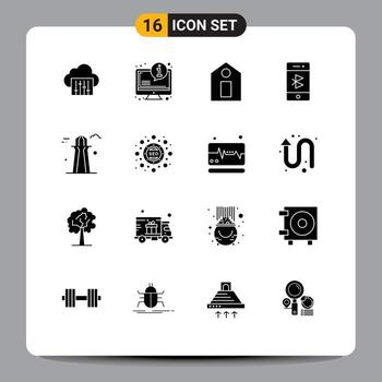 16 Universal Solid Glyphs Set for Web and Mobile Applications co tower phone label mobile communication Editable Vector Design Elements
