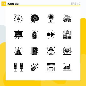 conjunto de 16 paquetes comerciales de glifos sólidos para la configuración de dispositivos seo de juegos de gráficos elementos de diseño de vectores editables