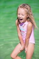 Adorable little girl at beach during summer vacation photo