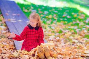 Adorable little girl outdoors at beautiful autumn day photo