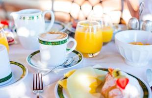 Healthy breakfast in restaraunt resort outdoor photo