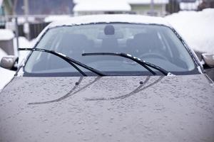 Front windshield of the car on a rainy day photo