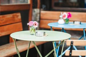 Summer empty open air restaraunt in Europe. photo