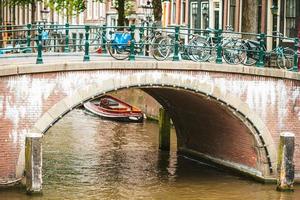 Beautiful canal in the old city of Amsterdam, Netherlands, North Holland province. photo